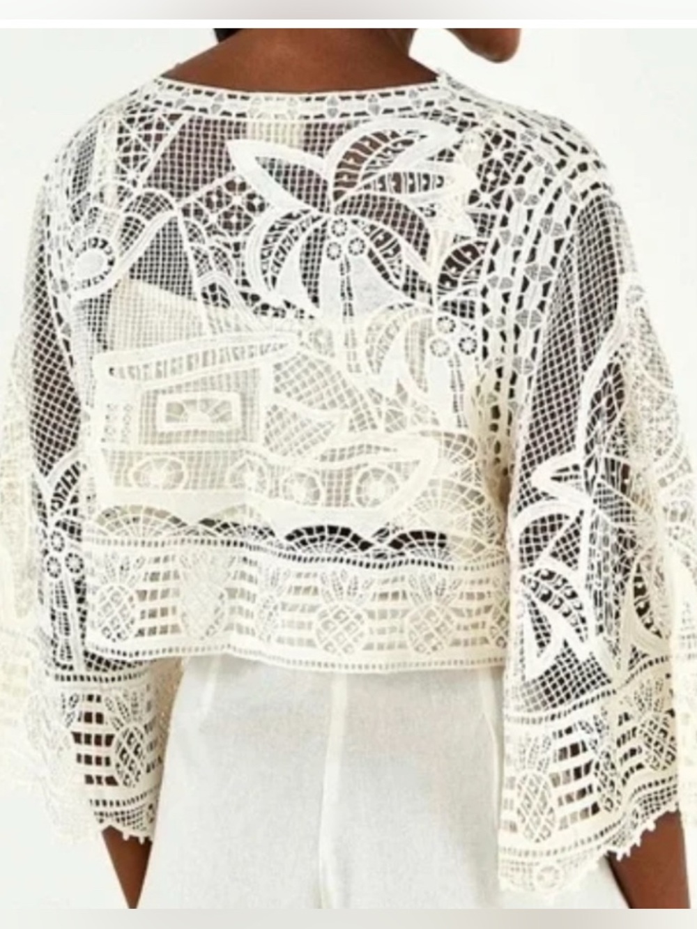 Farm Rio NWT Boho Cropped Guipure Lace Blouse Size small - Picture 4 of 14
